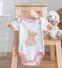 BK Kids Kişiye Özel İsimli Pembe Bebek Body Zıbın ve Mama Önlüğü Hediye Seti-6