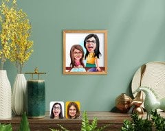 BK Home Anne Kız Karikatürlü El Yapımı Ahşap Çerçeveli Tablo-1