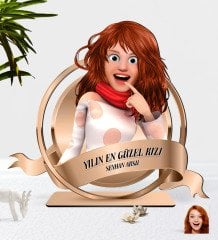 Kişiye Özel Kadın Animasyon Karikatürlü 3D Ahşap Biblo Plaket-18