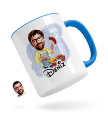 Kişiye Özel Erkek Mangalcı Karikatürlü Mavi Kupa Bardak-1