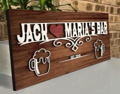 BK Gift Kişiye Özel İsimli Tarihli Kabartma Tasarım Ahşap Bar Tabelası, Home Bar Tabela, Rustik Ev Dekorasyonu, Duvar Dekoru-8