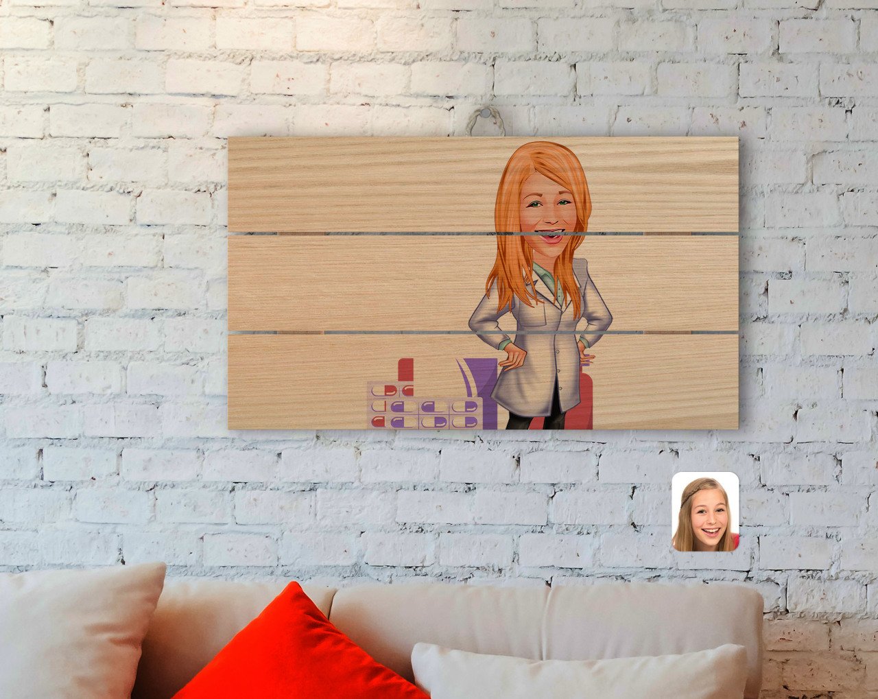 Kişiye Özel Kadın Eczacı Karikatürlü Otantik Ahşap Palet Tablo-3