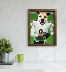 Evcil Dostlara Özel Amerikan Futbolcusu Tasarımlı Portre Doğal Masif Ahşap Çerçeveli Tablo 45x65cm-3