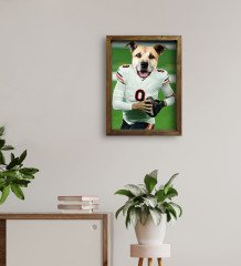 Evcil Dostlara Özel Amerikan Futbolcusu Tasarımlı Portre Doğal Masif Ahşap Çerçeveli Tablo 45x65cm-3