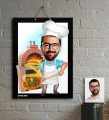 Kişiye Özel Bay Kebapçı Karikatür Ahşap Tablo - 1