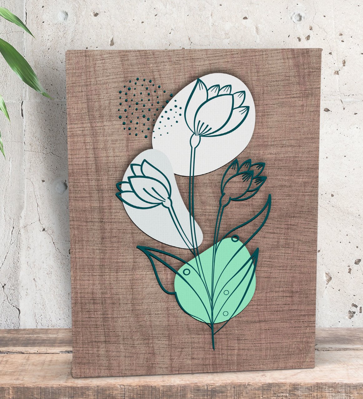 BK Gift Minimal Çiçekler Tasarımlı Dekoratif Mini Kanvas Tablo 15x20cm-2