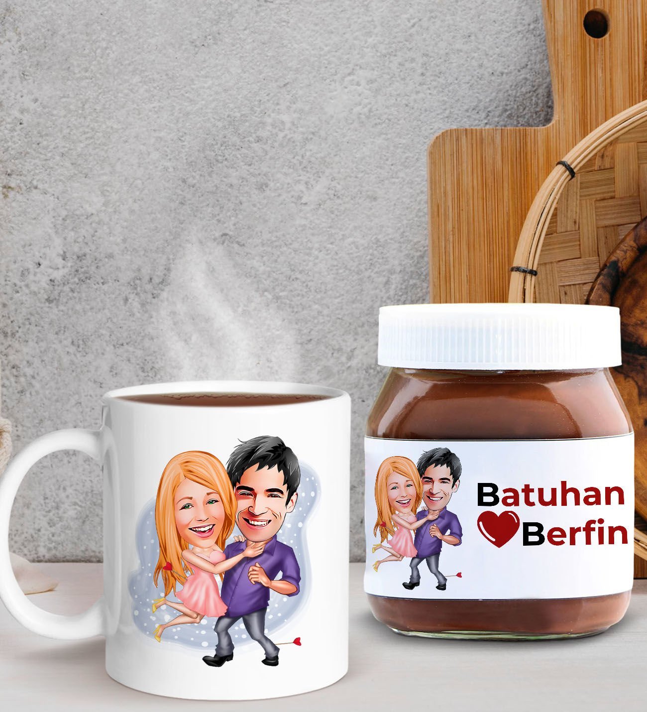 BK Gift Sevgiliye Özel Karikatürlü Kupa ve Nutella 400gr. Hediye Seti, Sevgiliye Hediye, Sevgililer Günü Hediye, Doğum Günü Hediyesi-1