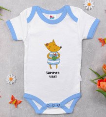 BK Kids Summer Vibes Tasarımlı Mavi Bebek Body Zıbın-1