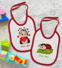 BK Kids Kişiye Özel Uğur Böceği Tasarımlı 2’li Kırmızı Mama Önlüğü-1