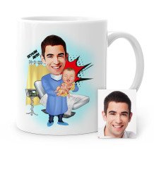 Kişiye Özel Bay Ebe Kadın Doğum Uzmanı Karikatür Beyaz Kupa Bardak - 1