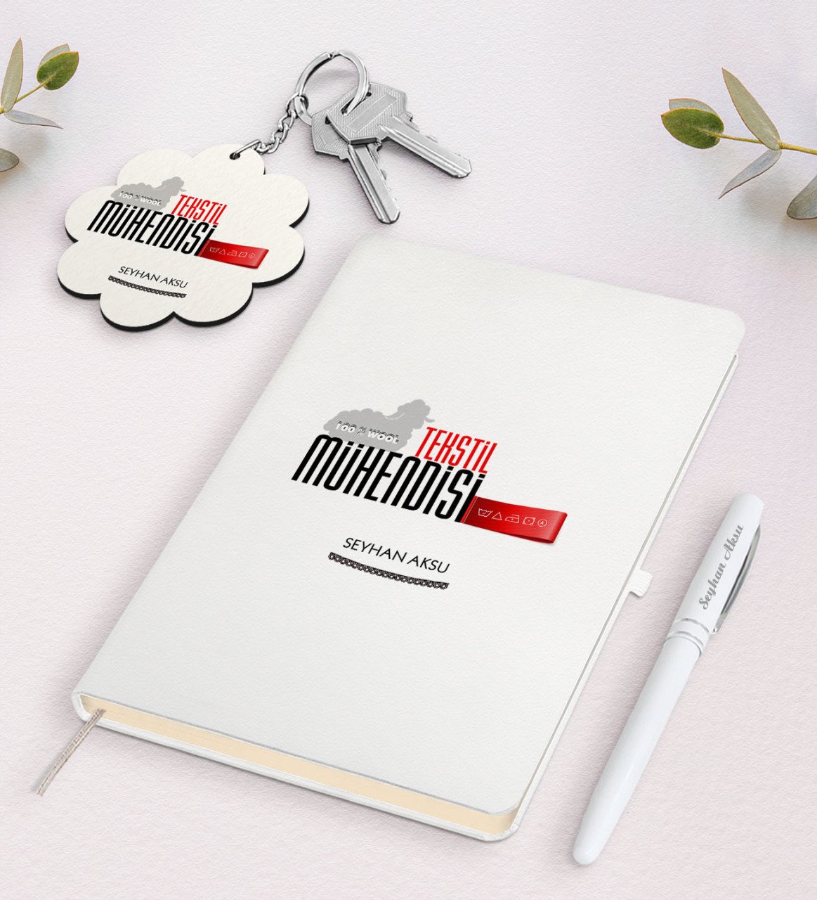 Kişiye Özel Tekstil Mühendisi Beyaz Defter Kalem Ve Anahtarlık Hediye Seti-3