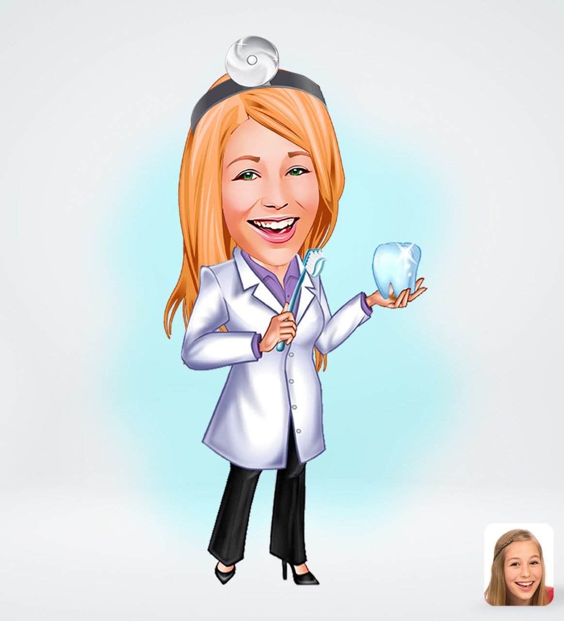 Kişiye Özel Kadın Diş Hekimi Karikatürlü Sosyal Medya Dijital Profil Fotoğrafı - Model 1