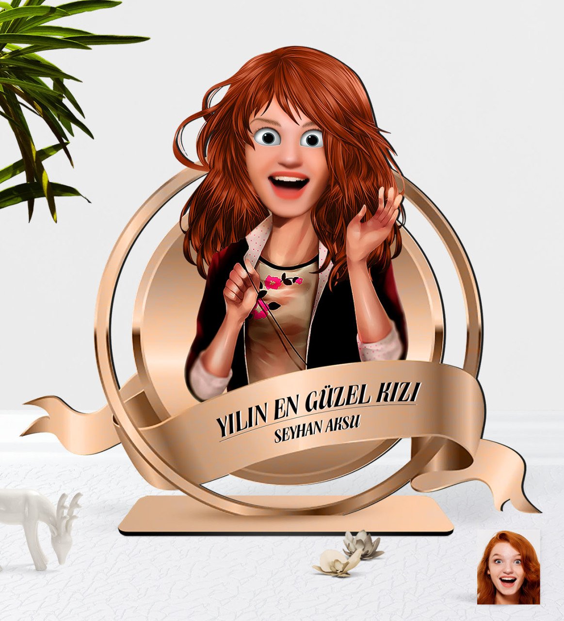 Kişiye Özel Kadın Animasyon Karikatürlü 3D Ahşap Biblo Plaket-20