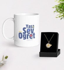 Kişiye Özel Yaşa Sev Öğret Kupa Ve Papatya Kolye Hediye Seti-2