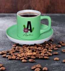 BK Gift Kişiye Özel Baş Harfli İsimli Mat Yeşil Renk Türk Kahvesi Fincanı-4, Renkli Türk Kahvesi Fincanı