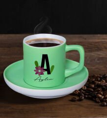 BK Gift Kişiye Özel Baş Harfli İsimli Mat Yeşil Renk Türk Kahvesi Fincanı-4, Renkli Türk Kahvesi Fincanı