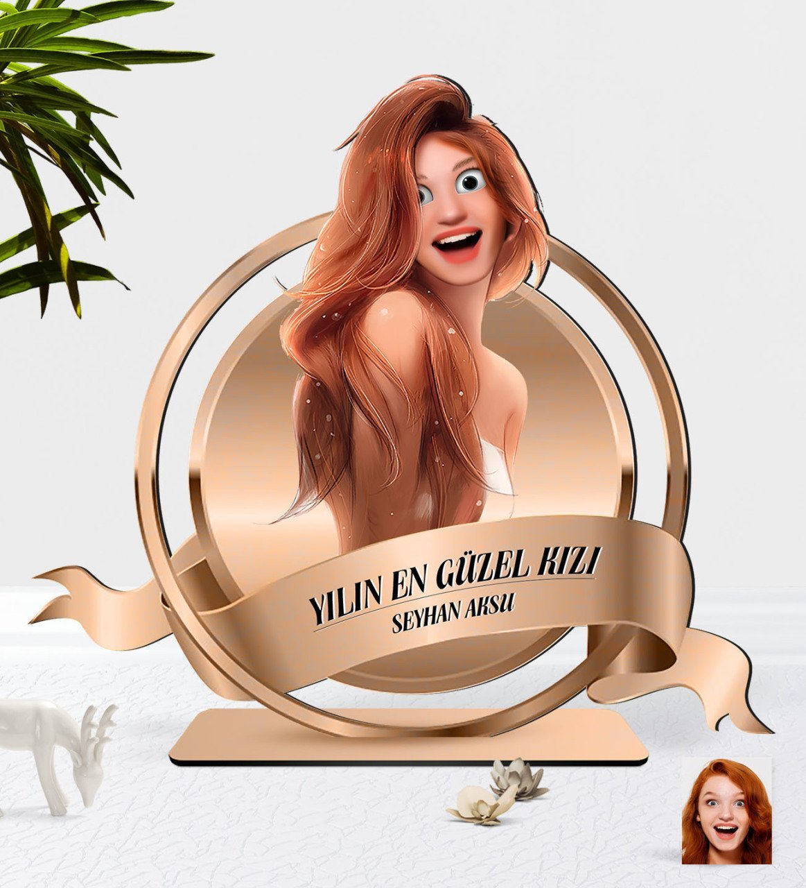 Kişiye Özel Kadın Animasyon Karikatürlü 3D Ahşap Biblo Plaket-21