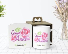 Kişiye Özel Ahşap Kutuda Anneler Günü Temalı Canım Annem Tasarımlı Beyaz Kupa Bardak-15