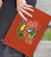 BK Gİft Yaz Temalı-9 Astarlı Kiremit Portföy Çanta 30x21cm, Baskılı El Çantası, Organizer Çanta