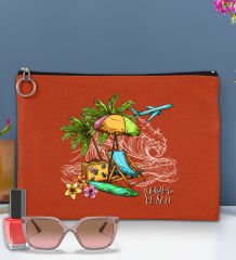 BK Gİft Yaz Temalı-9 Astarlı Kiremit Portföy Çanta 30x21cm, Baskılı El Çantası, Organizer Çanta