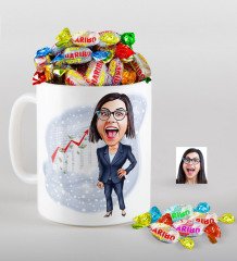 Kişiye Özel Bayan Patron Karikatürlü Kupa ve Haribo Fruitbons Şeker Hediye Seti-1