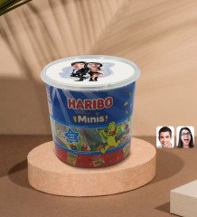Kişiye Özel Sevgililer Karikatürlü Dev Boy Haribo Minis Kovası (10gx100adet) Model 6