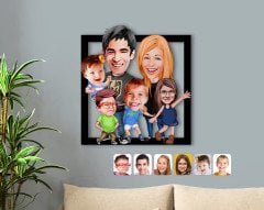 Kişiye Özel Aile Karikatürlü 3D Ahşap Tablo-10