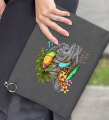 BK Gİft Yaz Temalı-9 Astarlı Kiremit Portföy Çanta 30x21cm, Baskılı El Çantası, Organizer Çanta