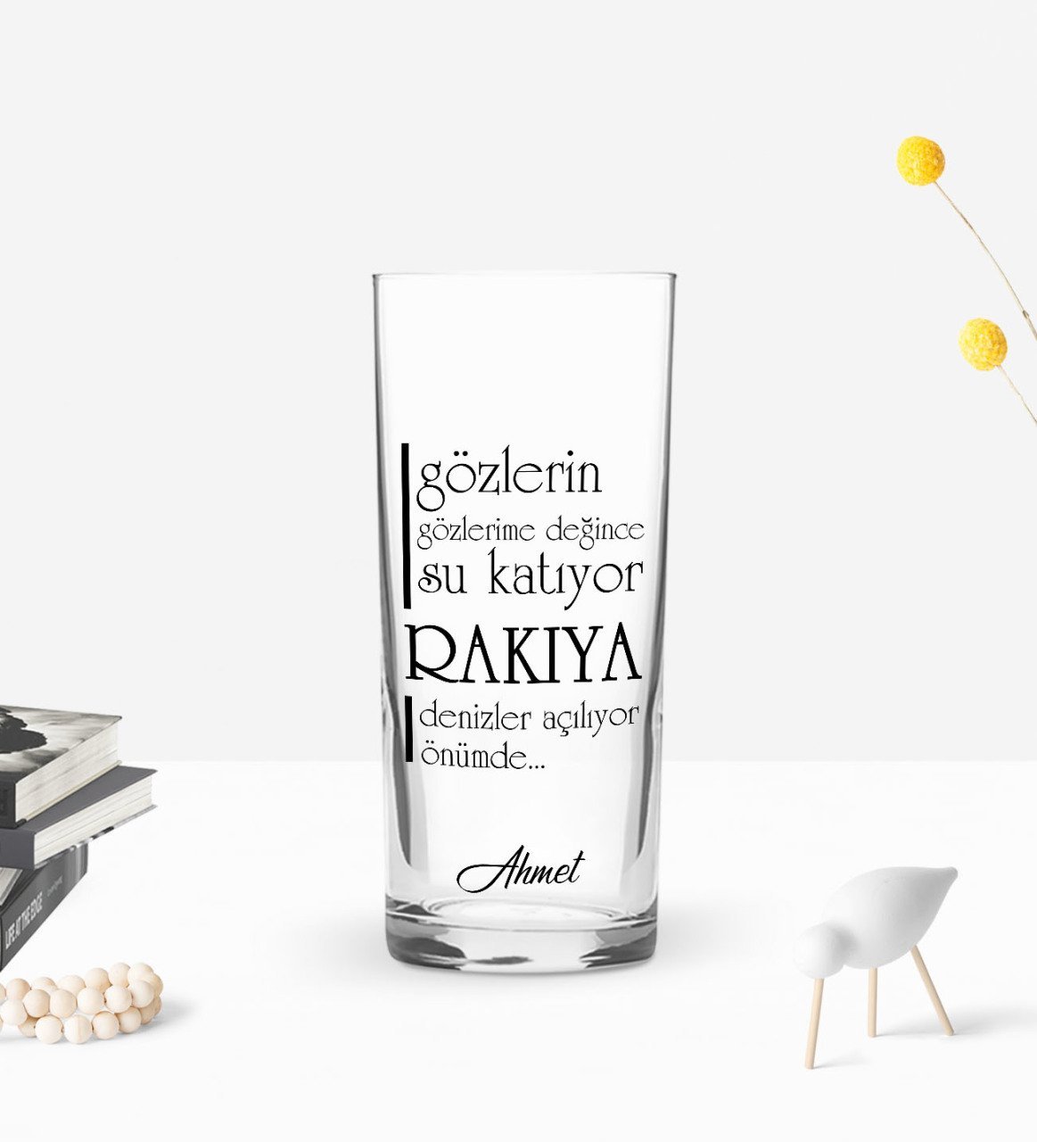 Kişiye Özel Renkli Baskılı Gözlerin Gözlerime Değince Tasarımlı Rakı Bardağı-1