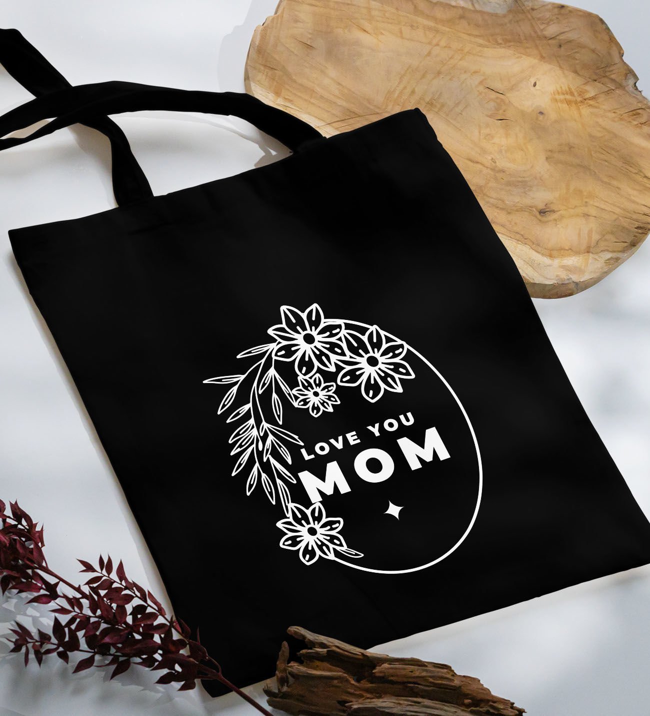 BK Gift Anneler Günü Tasarımlı Siyah Kumaş Bez Çanta, Baskılı Omuz Çantası, Alışveriş Çantası, Anneler Günü Hediyesi, Anneye Hediye-4