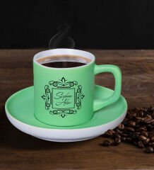 BK Gift Kişiye Özel İsimli Mat Yeşil Renk Türk Kahvesi Fincanı-1, Renkli Türk Kahvesi Fincanı