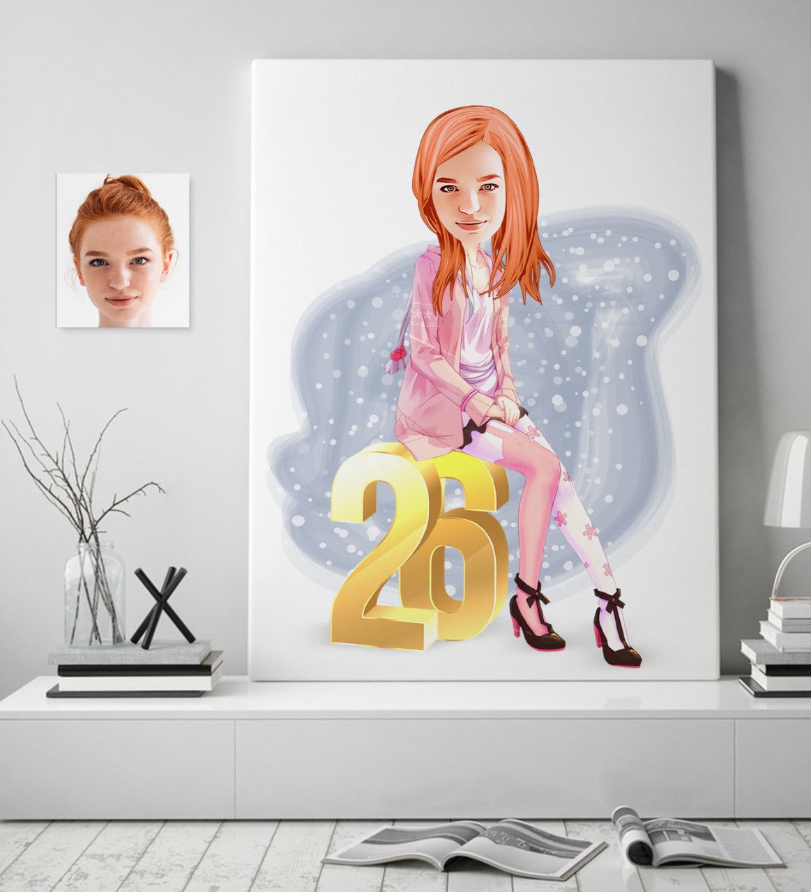 Kişiye Özel Bayan Doğum Günü Karikatürlü Kanvas Tablo (70 x 100 cm.) 10