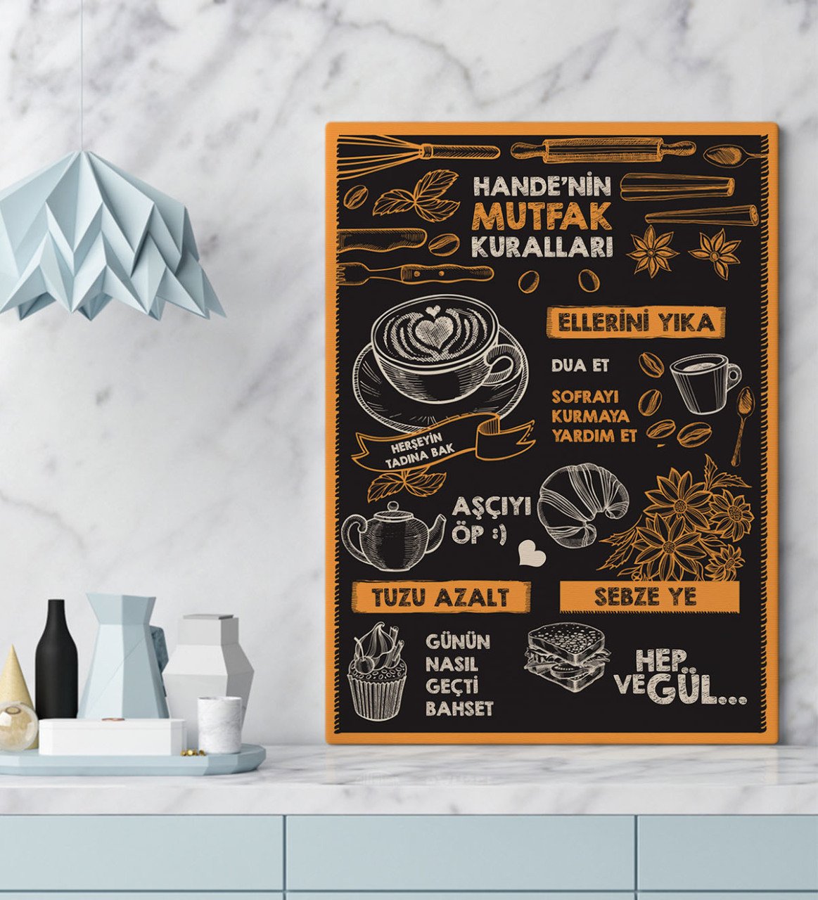 Kişiye Özel Mutfak Kuralları Kanvas Tablo (50 x 70 cm.)