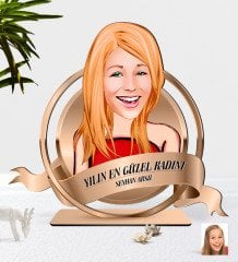 Kişiye Özel Kadın Karikatürlü 3D Ahşap Biblo Plaket-33