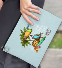 BK Gİft Yaz Temalı-9 Astarlı Açık Mavi Portföy Çanta 30x21cm, Baskılı El Çantası, Organizer Çanta