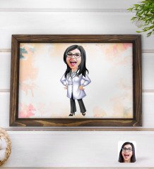 Kişiye Özel Kadın Doktor Karikatürlü Doğal Ahşap Tepsi-1