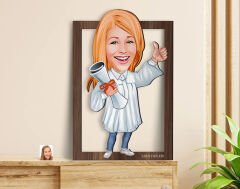BK Gift Kişiye Özel Mezun Karikatürlü 3D Ahşap Tablo-1, Sevgiliye Hediye, Arkadaşa Hediye, Doğum Günü Hediyesi