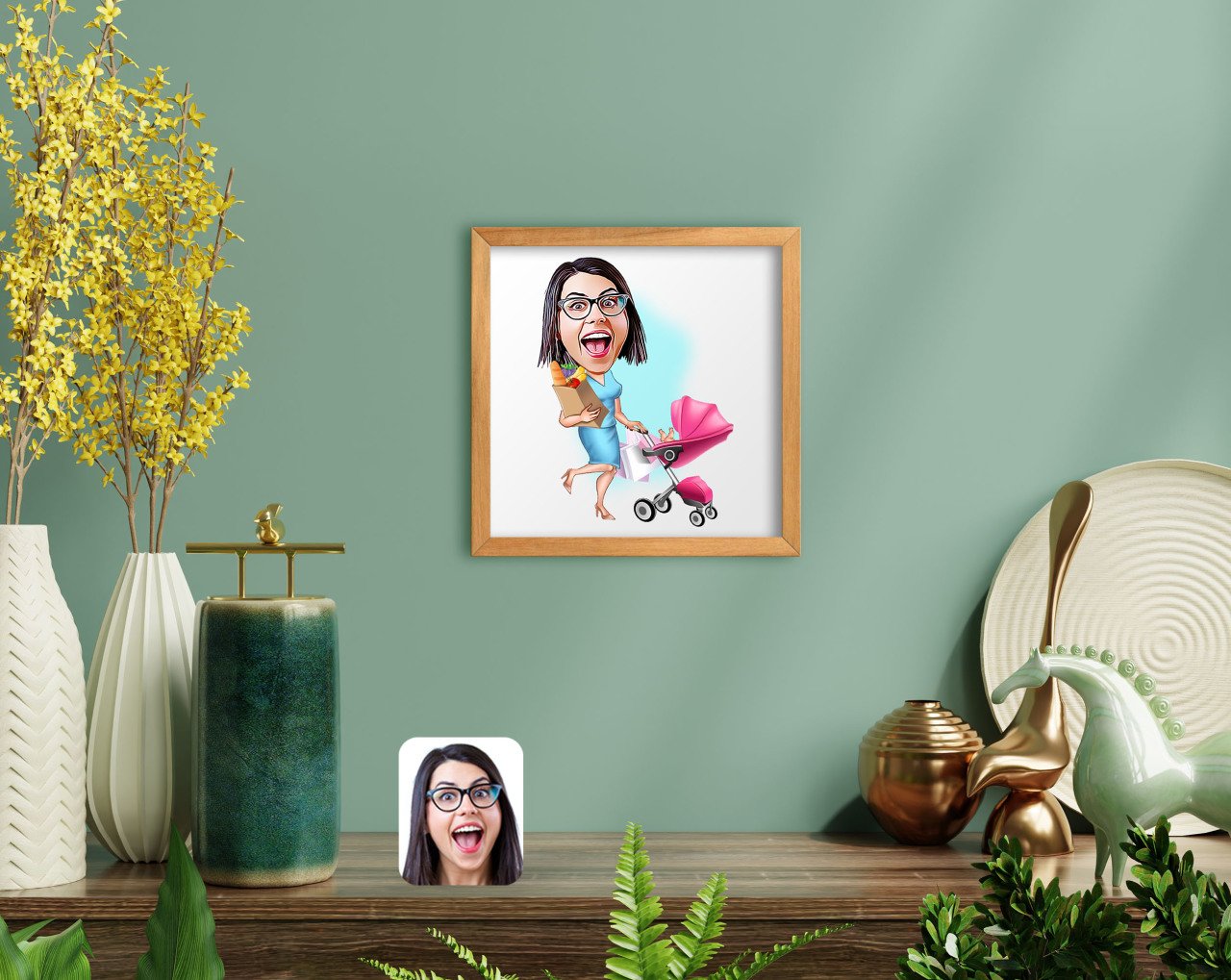 BK Home Ev Hanımı Anne Karikatürlü El Yapımı Ahşap Çerçeveli Tablo-1
