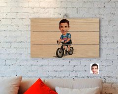 Kişiye Özel Erkek Bisiklet Sürücüsü Karikatürlü Otantik Ahşap Palet Tablo-1