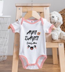 BK Kids Kişiye Özel Aynı Dayısı Tasarımlı Pembe Bebek Body Zıbın ve Mama Önlüğü Hediye Seti