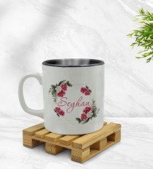 Kişiye Özel Çiçek Tasarımlı İçi Siyah Renkli Kupa Bardak Model 15