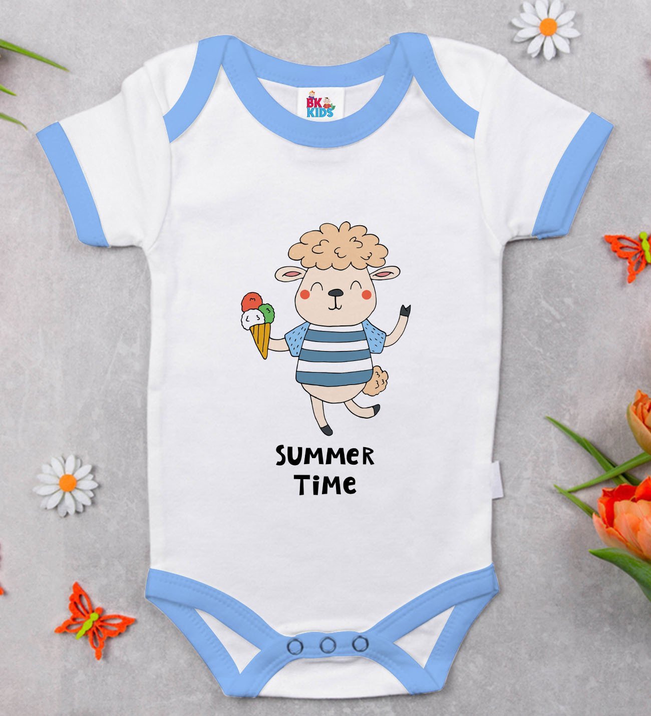 BK Kids Summer Time Tasarımlı Mavi Bebek Body Zıbın-1