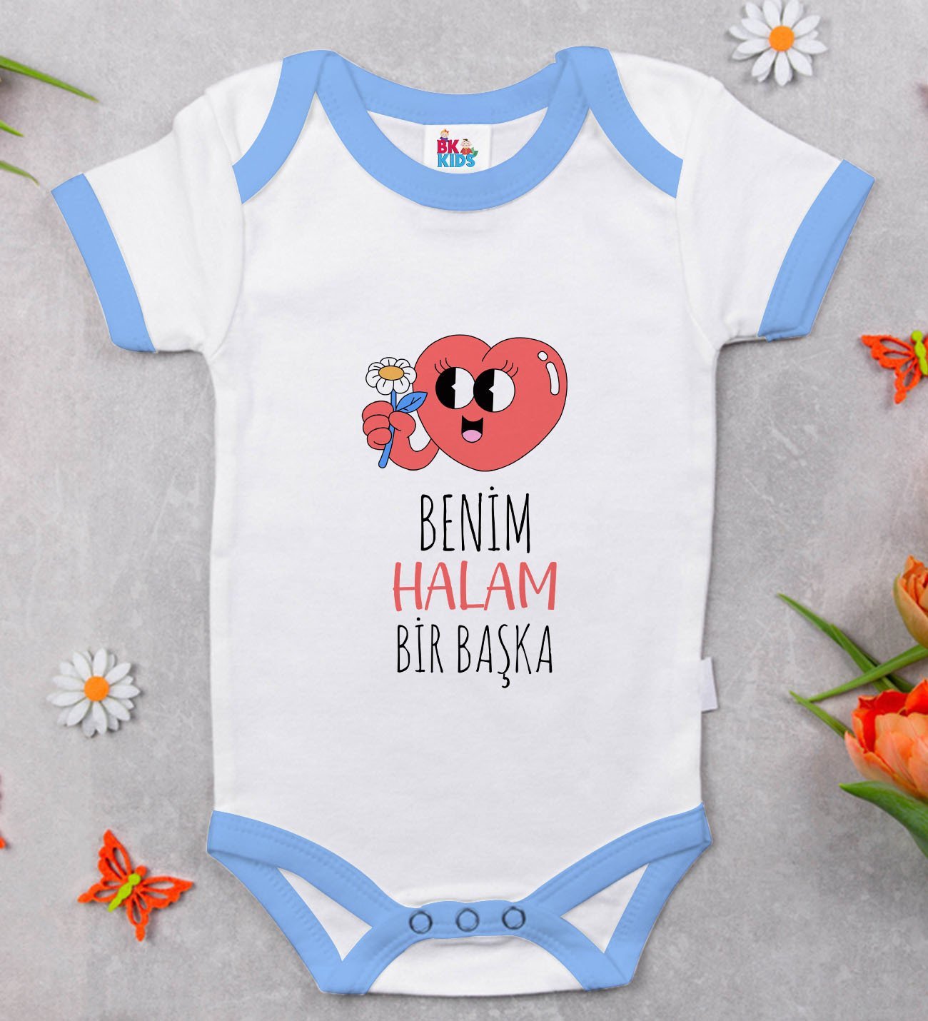 BK Kids Benim Halam Bir Başka Tasarımlı Mavi Bebek Body Zıbın-1