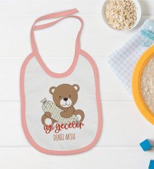 BK Kids Kişiye Özel Pembe Bebek Mama Önlüğü - Model 136