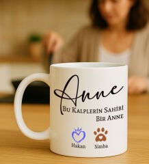 BK Gift Kişiye Özel Kalplerin Sahibi Anne Tasarımlı Beyaz Kupa Bardak-1, Anneye Hediye, Anneler Günü Hediyesi