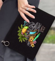 BK Gİft Yaz Temalı-9 Antrasit Siyah Portföy Çanta 30x21cm, Baskılı El Çantası, Organizer Çanta