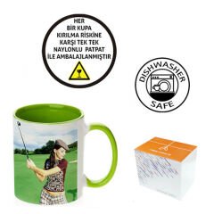 Sublimasyon Porselen Sapı ve İçi Açık Yeşil Kupa - Kutulu