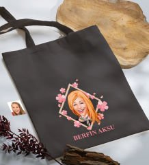 BK Gift Kişiye Özel Anneler Günü Karikatürlü Antrasit  Kumaş Bez Çanta, Baskılı Omuz Çantası, Alışveriş Çantası, Anneye Hediye-4