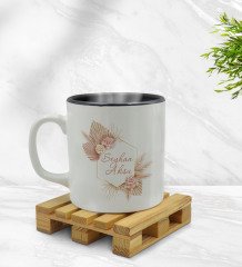 Kişiye Özel Çiçek Tasarımlı İçi Siyah Renkli Kupa Bardak Model 16