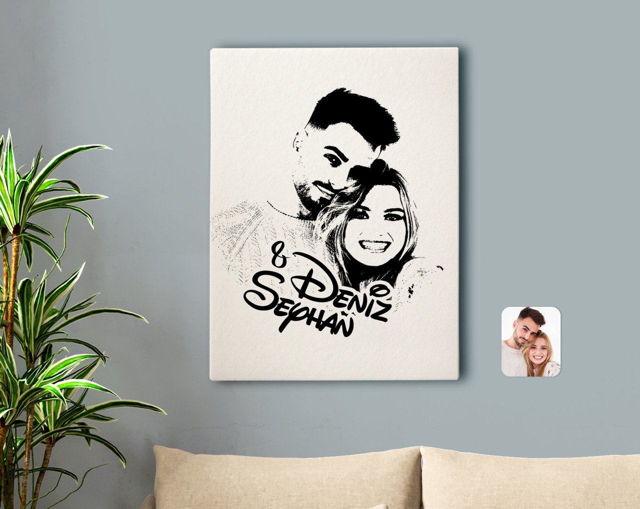 Kişiye Özel İsimli Sevgililer Silüet Kanvas Tablo 50x70cm-1B